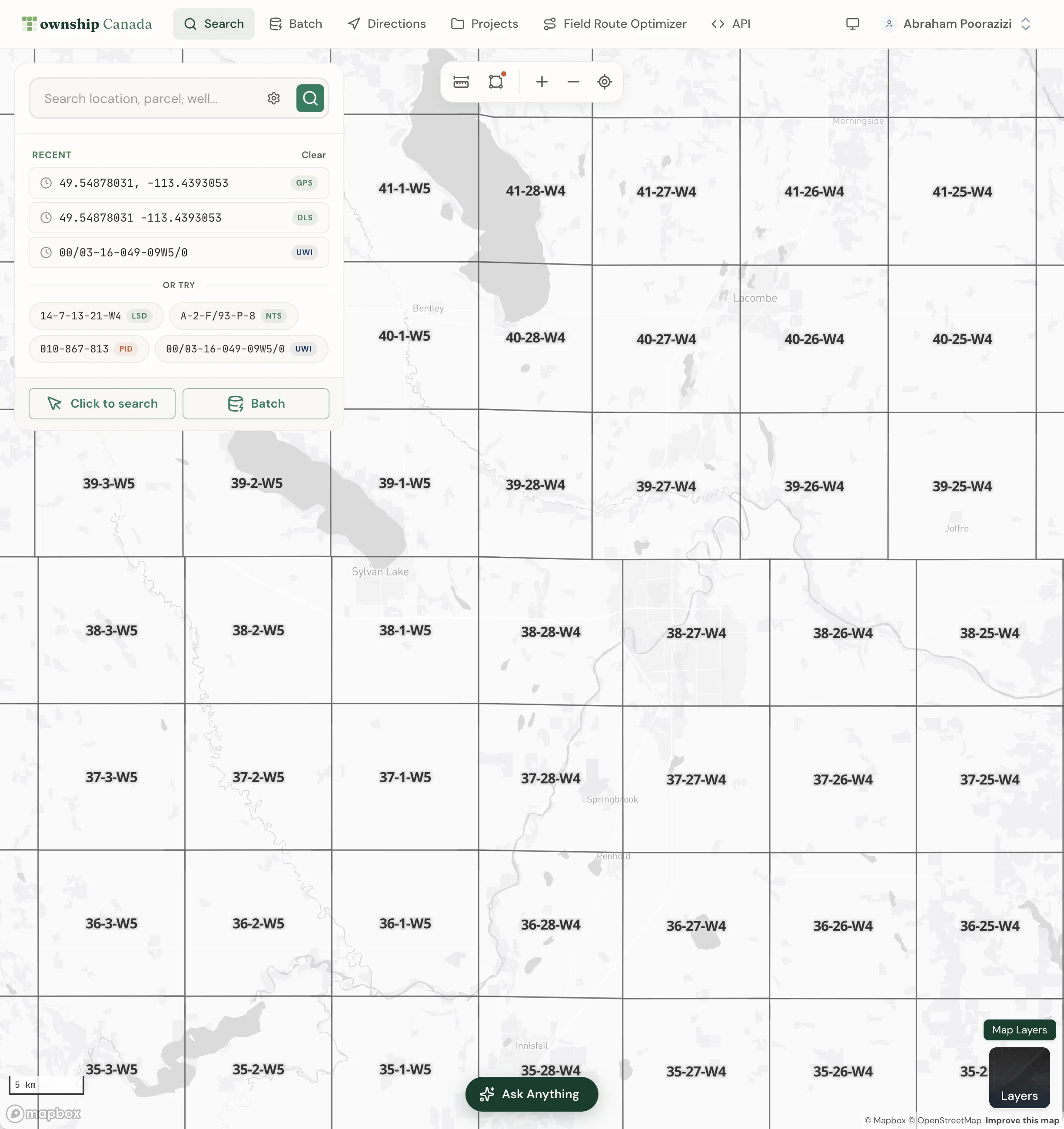 Township Canada DLS township grid tiles with township and range labels, the layers this guide adds to Mapbox GL JS
