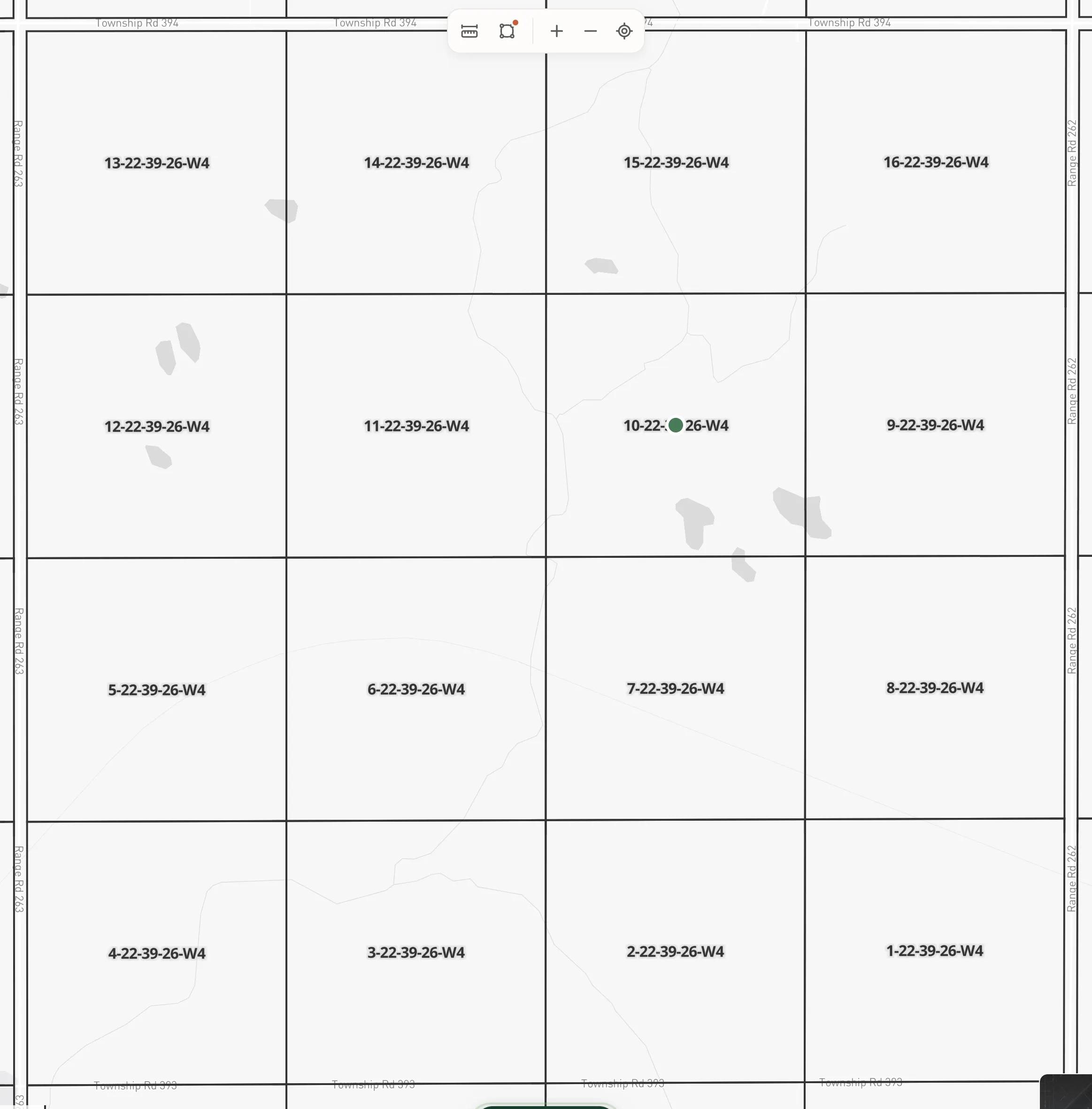 Township Canada LSD grid tiles for section 22-39-26-W4, showing all 16 legal subdivisions
